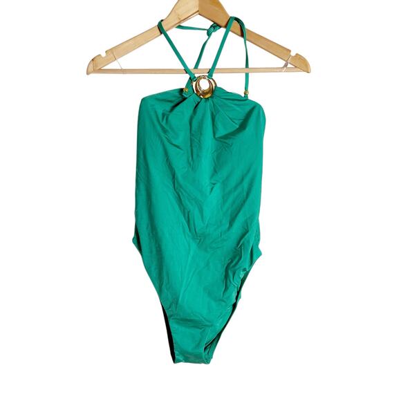 Sunshine 79 Green Gold Ring High Halter Neck One-Piece Swimsuit Size 4 - Picture 5 of 15